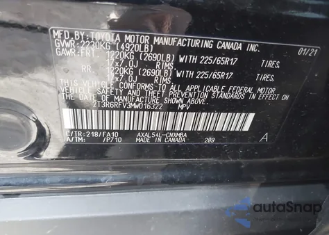 2021 Toyota Rav4 Hybrid Xle z USA, uszkodzony, nr VIN 2T3R6RFV3MW016322